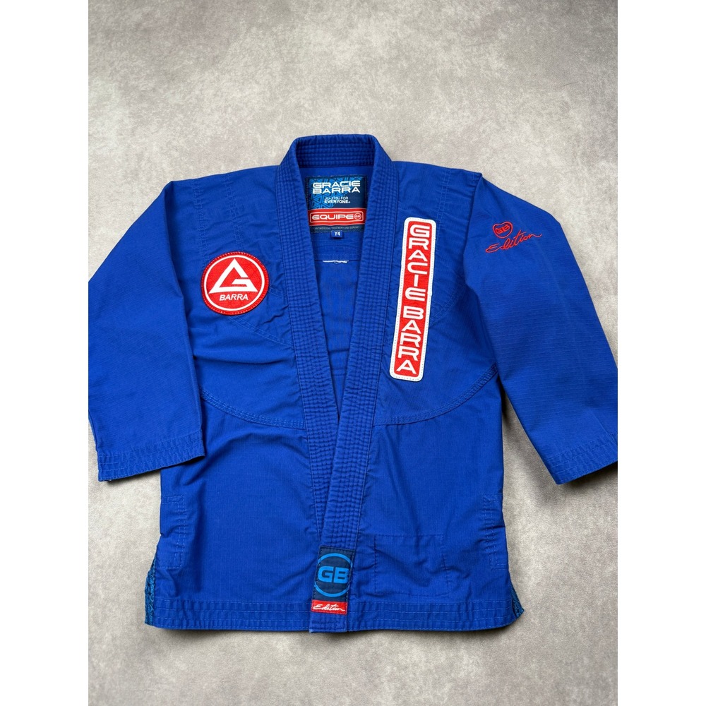 Gracie Barra Equipe GB Edition Kids BJJ Gi Top Blue Size Y4 Jiu Jitsu Kimono